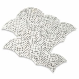 Carrara White Marble Fish Scale Scallop Fan Pattern Mini Mosaic Tile Honed